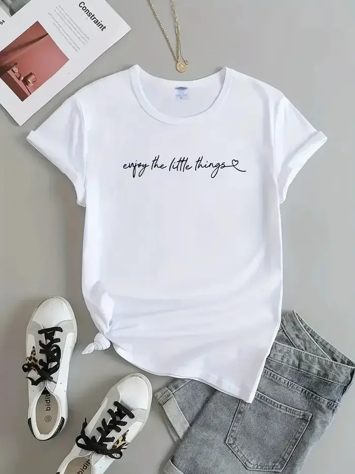 Femmes T-shirt imprimé graphique col rond hauts amples T-shirt noir femme été T-shirt 90s filles gra
