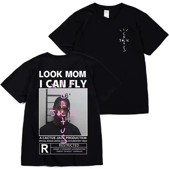 T-shirt Cactus Jack en coton de haute qualité pour hommes et femmes, LOOK MOM I CAN FLY, ASTROWORLD,