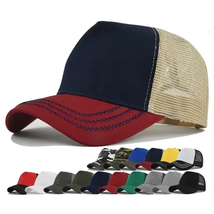 Casquette de baseball personnalisée en coton respirant avec logo, pour homme et femme, protection solaire estivale, casquette en maille à 5 panneaux, vente en gros