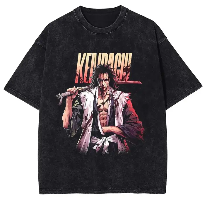 Japon classique Anime BLEACH Zaraki Kenpachi imprimé T-shirt hommes femmes t-shirts occasionnels Style Vintage coton vêtements Harajuku lavé hauts