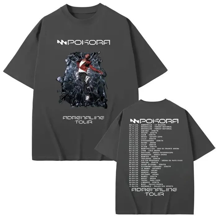 Chanteur M.Pokora Adrenaline Tour 2025 Merch T-shirts Hommes Femmes Hip Hop Vintage T-shirts Haute Q