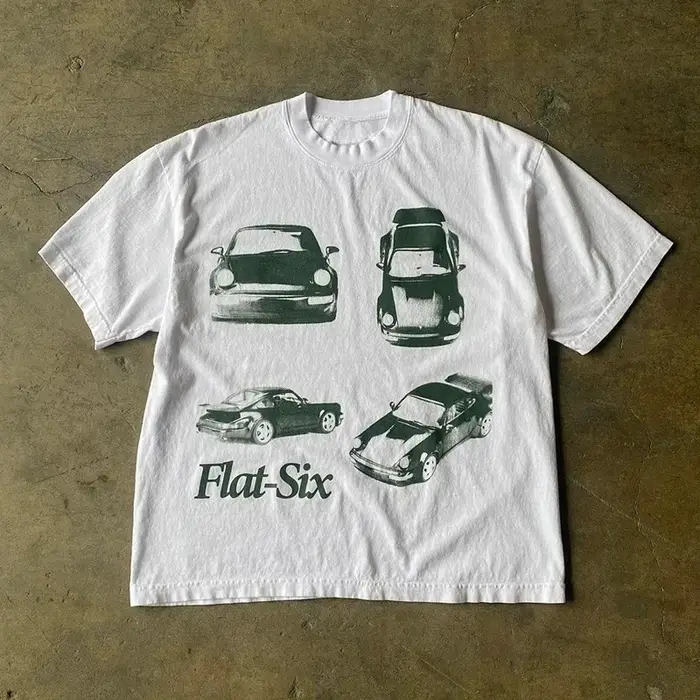 T-shirt personnalisé de style streetwear avec imprimé voiture, en pur coton, idéal pour les tenues d
