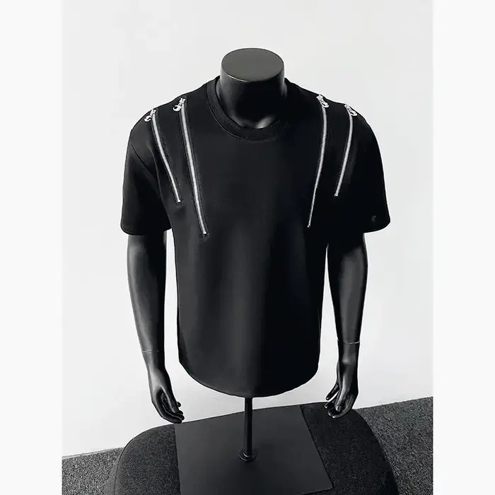 T-shirt Homme Col Rond avec Détail Zip Streetwear Tendance Style Urbain Hip Hop Décontracté Haut de Gamme Mode Graphique Coupe Slim