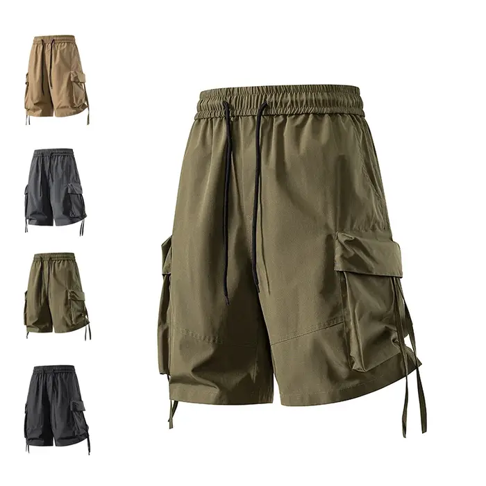 Short Cargo Homme Style Américain Nouvelle Collection Été 2026 Grande Poche Streetwear Décontracté Sportif Noir Jeunesse