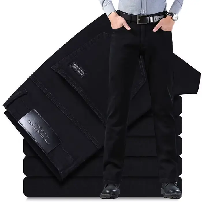 Printemps automne Vintage noir affaires jean hommes décontracté droit Stretch classique travail Deni