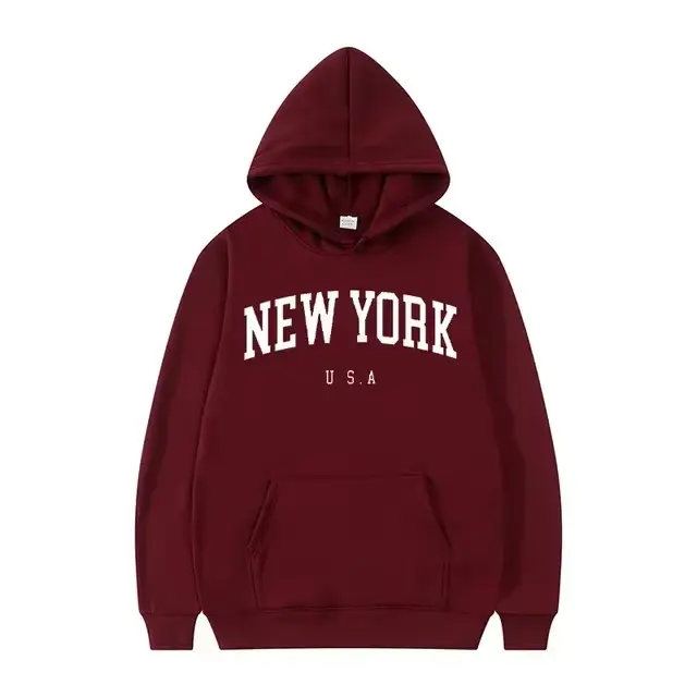 Sweat-shirts à capuche unisexe New York U.S.A City, imprimés lettres graphiques, coupe ample décontr
