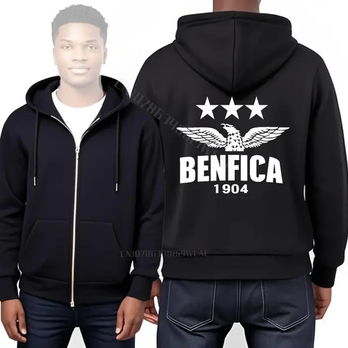 Rock sweat à capuche automne garçons pulls Benfica Logo avec étoiles imprimé homme fermeture éclair 