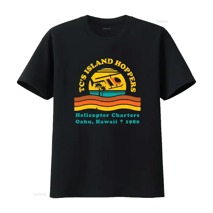 TC's Island Hoppers Helicopter Charters Oahu Hawaii 1980 T-shirt style vintage lavé pour homme confortable