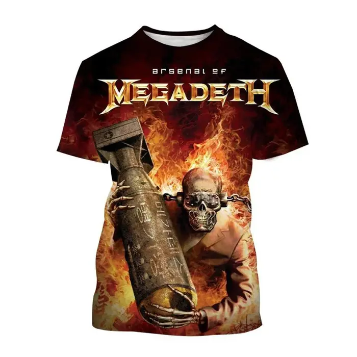 T-shirt rétro Megadeth Tour : motif 3D de style officiel avec effet de douleur |   Le souvenir de co