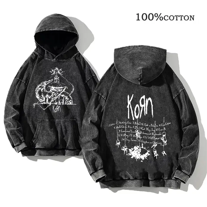 Korn Rock Band World Tour sweats à capuche Vintage lavé hommes sweats coton Hip Hop Streetwear pull 