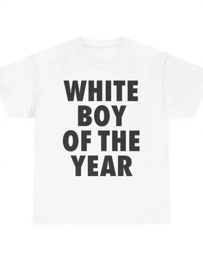 T-shirts WHITE BOY OF THE YEAR en coton imprimé à manches courtes, style rétro, streetwear décontrac