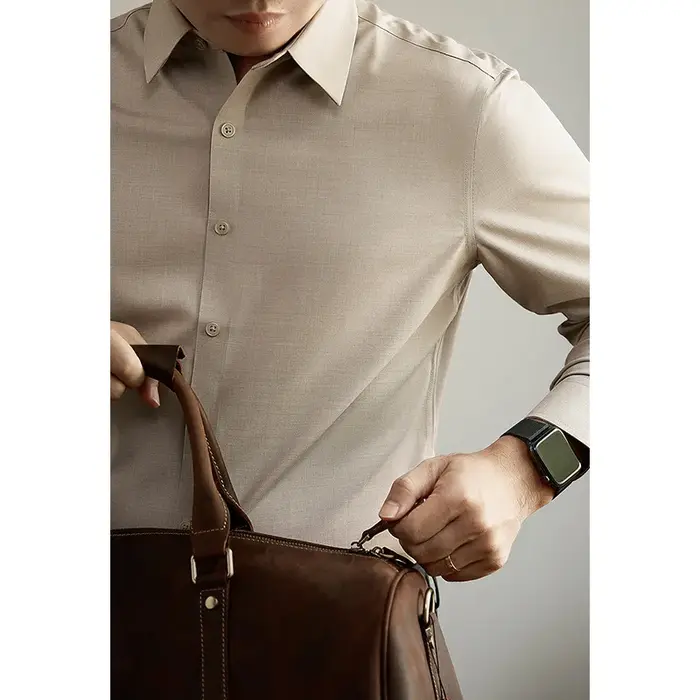 ​ ​ Chemise à manches longues en modal cool touch pour hommes sans fer – Business décontracté résistant aux rides ​ ​