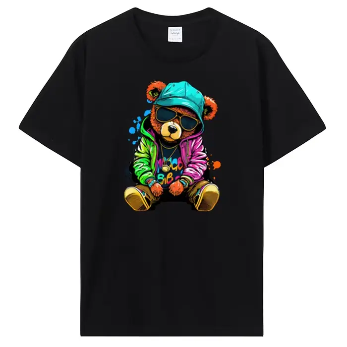 Ours en peluche jouant au Badminton T-shirt coton vêtements hauts graphiques Kawaii hommes femmes à manches courtes