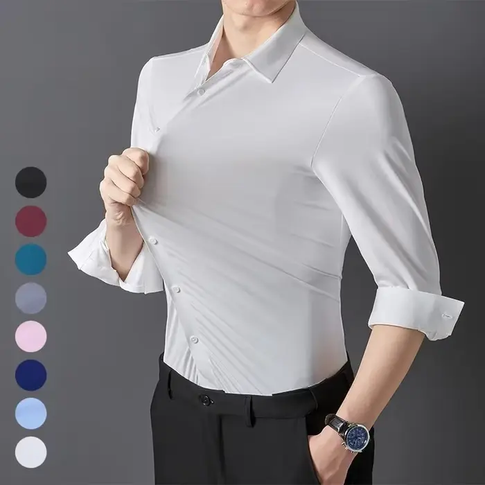 Chemise slim ultra-extensible pour hommes de qualité supérieure – Chemise formelle d'affaires soyeus