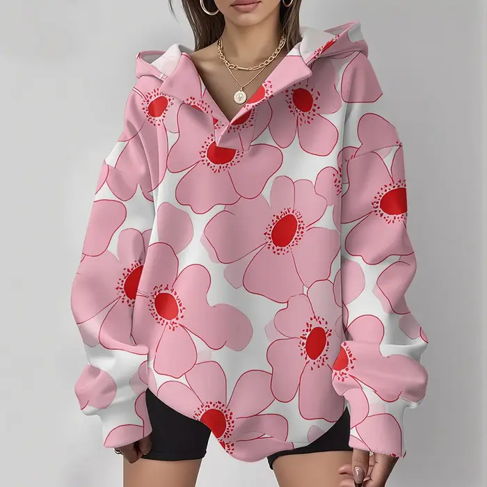 Y2K – sweat à capuche à fleurs roses pour femme