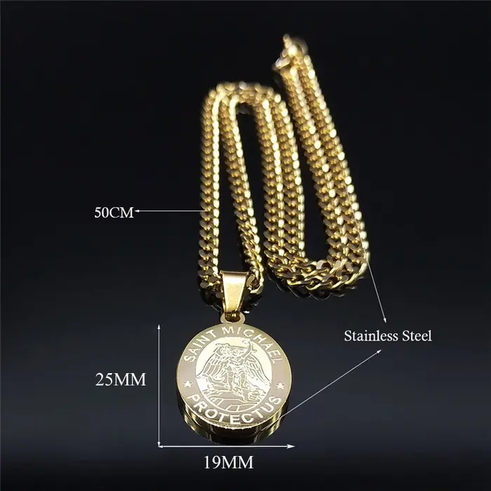 SAINT MICHAEL PROTECT US archange acier inoxydable Saint Michael collier hommes/femmes couleur or pendentif collier bijoux N3032S05