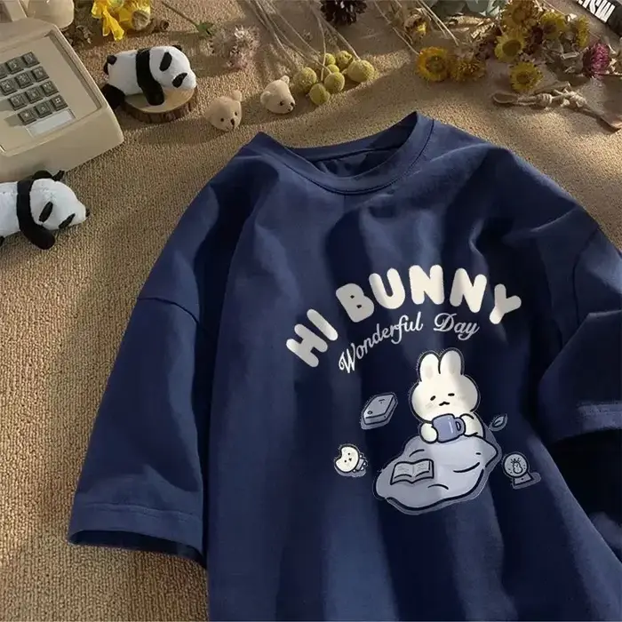 Cartton Hi Bunny imprimé femmes T-shirt à manches courtes