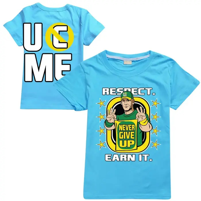 T-shirt noir pour enfants avec motif double face John Cena « Never Give Up » – Design « U Cant See Me » – Manches courtes – Pour garçons