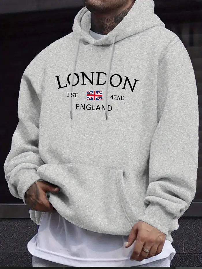 Sweat à capuche élégant imprimé drapeau de londres et d'angleterre