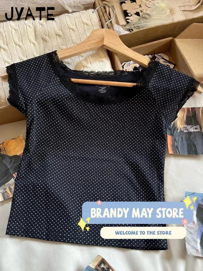 Nouveaux T-shirts pour femmes en coton bleu marine, imprimé lettres rétro, col bateau, avec bordure 