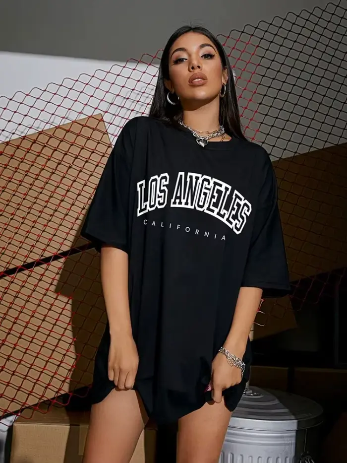 T-shirts oversize imprimés style urbain Los Angeles pour femme, col rond, respirants, style Y2K, cou
