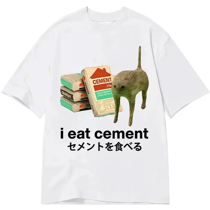 T-shirt décontracté à manches courtes pour hommes et femmes, imprimé Hip Hop « Funny Cat I Eat Cemen