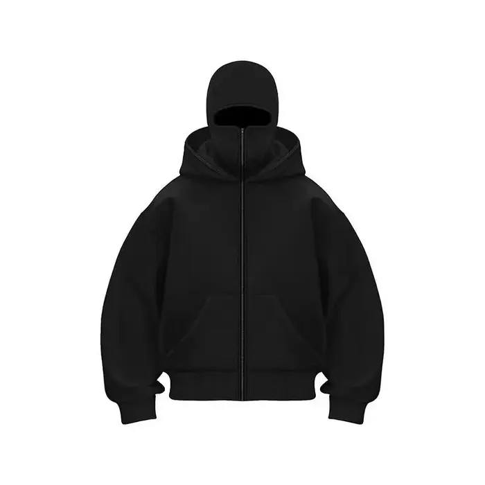 Sweat-shirt avec masque facial à capuche, fermeture éclair, cagoule pour hommes, sweat à capuche zip