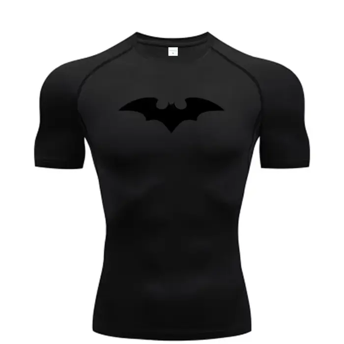 T-shirts de compression à motif chauve-souris pour hommes, manches courtes, anti-UV, pour la gym, l'
