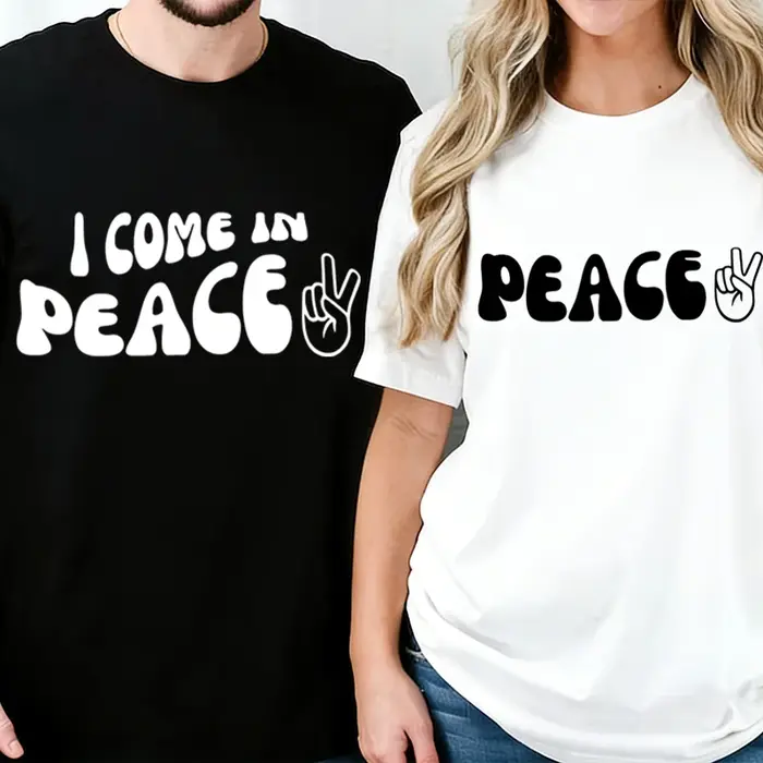 T-shirts de couple imprimés « Peace/I Come in Peace »