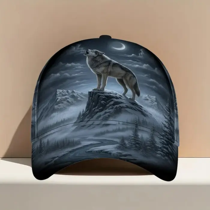 Casquette de baseball classique avec imprimé loup hurlant sur la lune, confortable et réglable, idéa