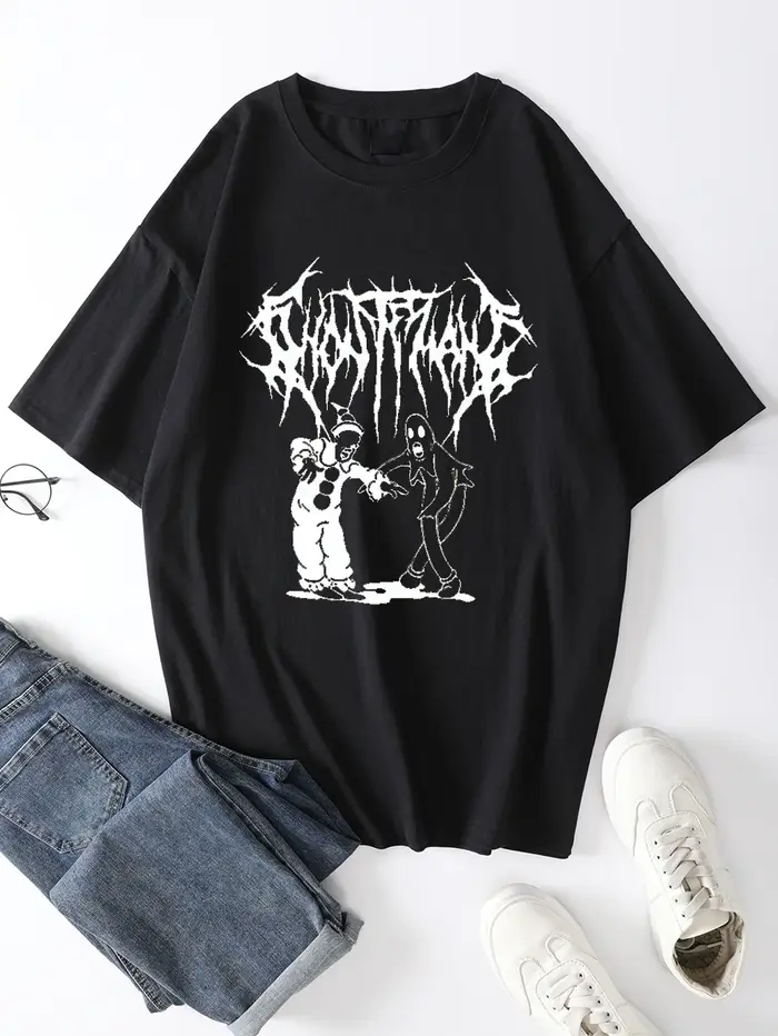 T-shirt imprimé fantôme et clown pour hommes