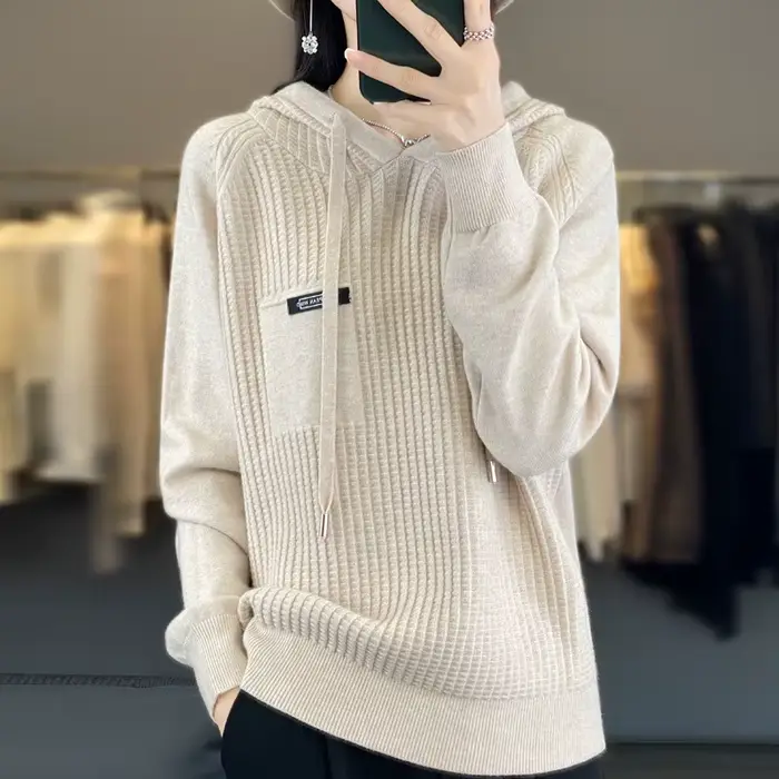 Sweat-shirt tricoté à capuche pour femme, nouvelle collection automne-hiver, manteau de base tendanc