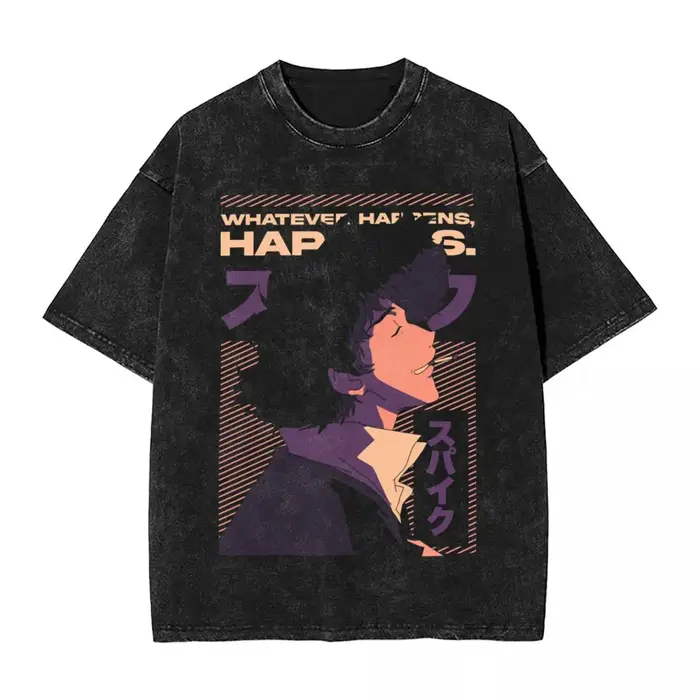 Manga Cowboy Bebop Spike Spiege graphique t-shirt Vintage lavé surdimensionné T-Shirts à manches cou