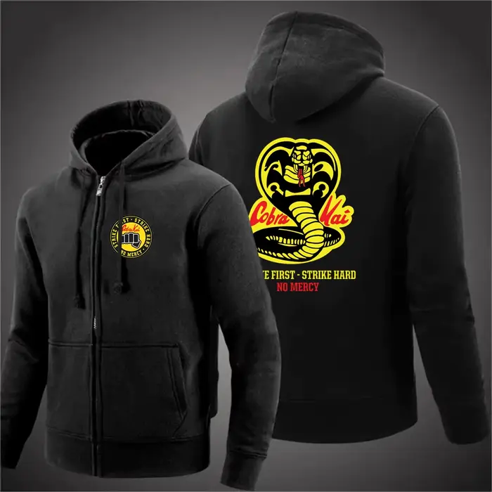 Cobra Kai No Mercy imprimé hommes sweat à capuche avec fermeture éclair vestes en coton de haute qualité Sport sweats printemps automne manteaux décontractés hauts