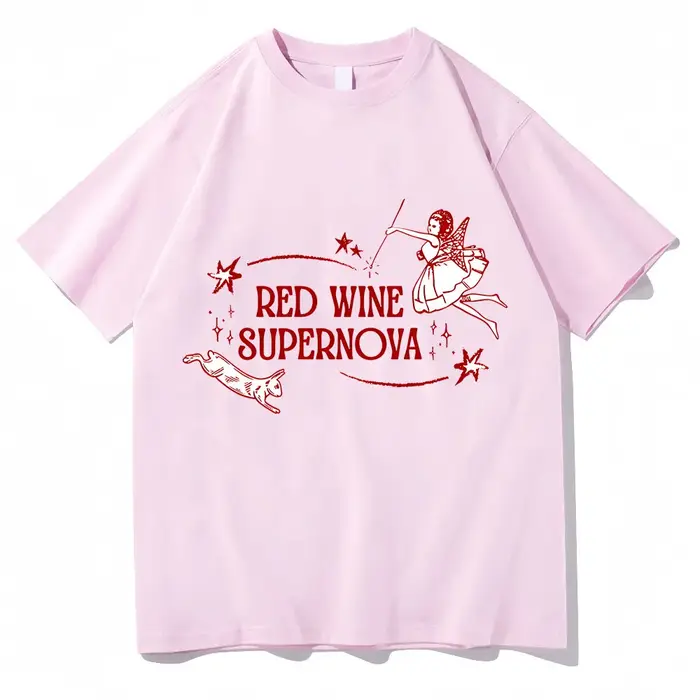 T-shirt manches courtes col rond unisexe, nouveau, musique, vin rouge, sourire nova 2024, Harajuku, 