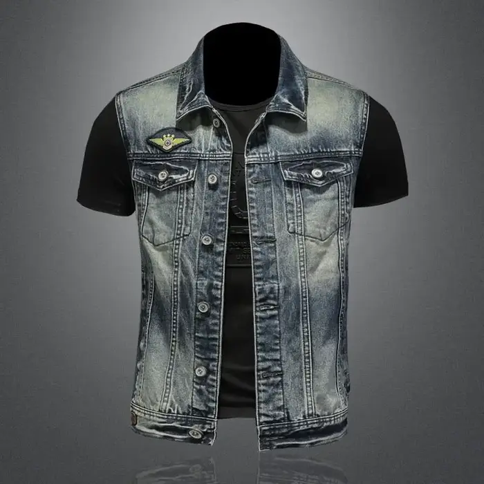 Mode 2025 Vintage Style américain Denim gilet pour hommes poches multiples coupe ajustée décontracté coton automne et