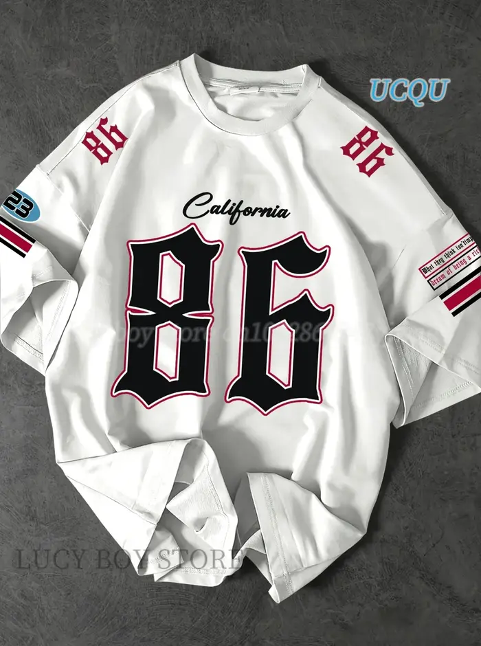 Maillot de sport imprimé California 86 pour homme, t-shirt à manches courtes, t-shirt de football de