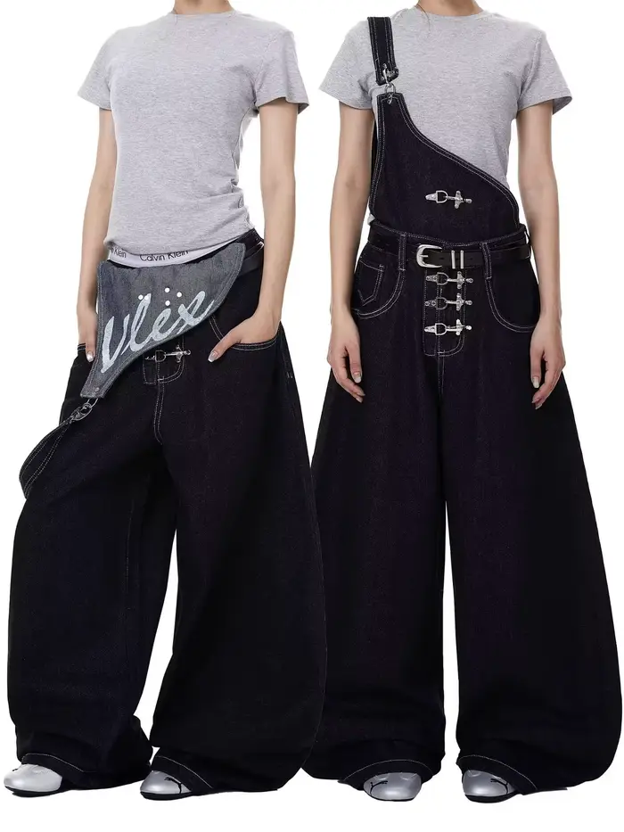 Jeans en denim noir vieilli style rétro américain pour homme, coupe droite ample, style urbain vinta