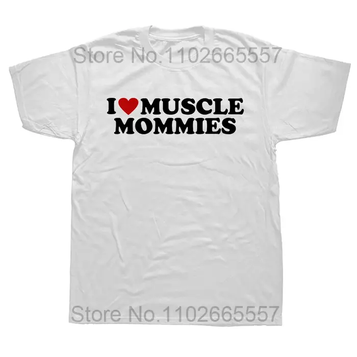 T-shirt graphique drôle I Love Muscle Mommies pour hommes, Économie coeur rouge, coton, Streetwear, 