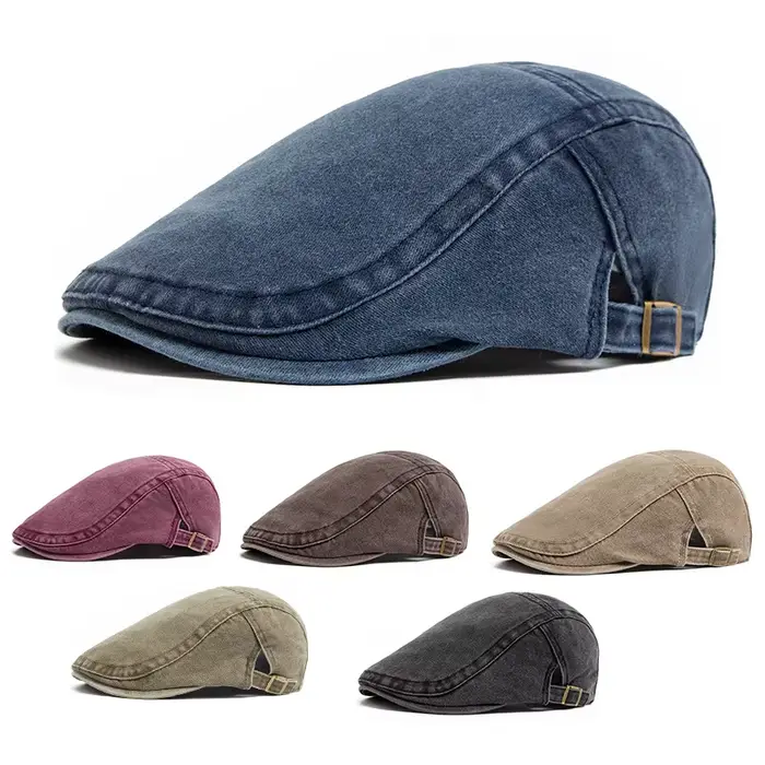 Offre spéciale Vintage peintre béret unisexe mode plat visière casquette décontracté automne rétro coton solide gavroche chapeau été réglable