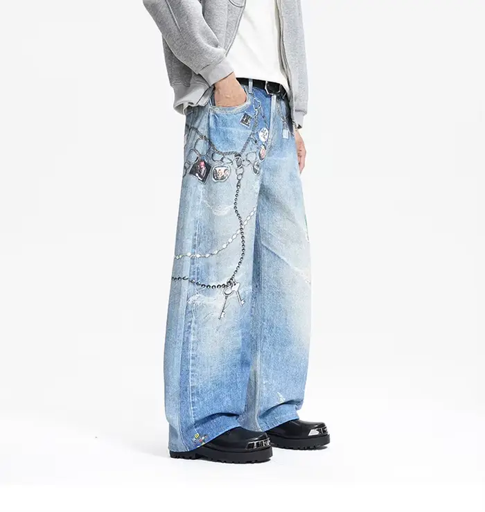 Jean en Denim avec chaîne imprimée numérique 3D