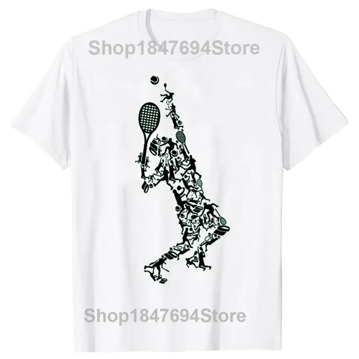 T-shirt graphique IkRacket dans le dessin pour hommes, positions de joueur de tennis drôles, mode dé