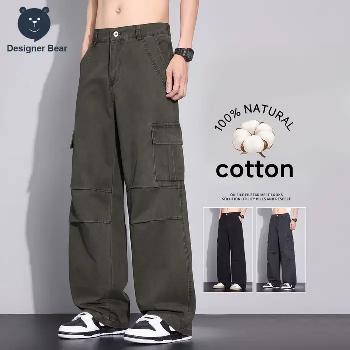 Pantalon cargo baggy pour homme en pur coton