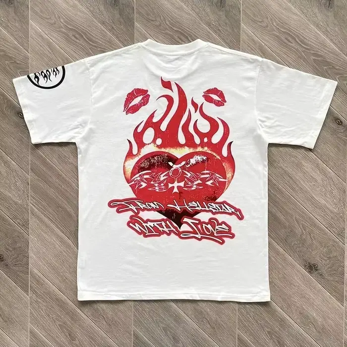 HS Lovers Tee Portrait Heart of Fire T-shirts en coton à manches courtes pour hommes et femmes