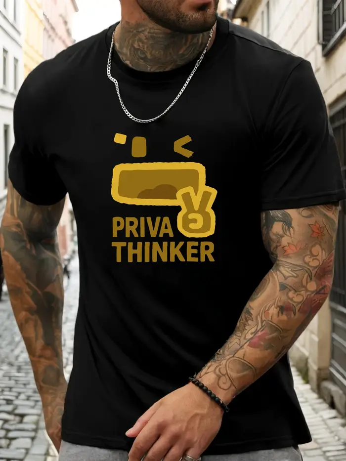 T-Shirt d'été imprimé PRIVA THINKER pour hommes, 100% coton, doux, léger, col rond, manches courtes,