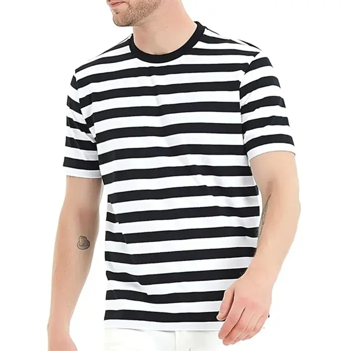 T-shirts graphiques simples à fines rayures pour hommes, décontractés, imprimés en 3D, à manches cou