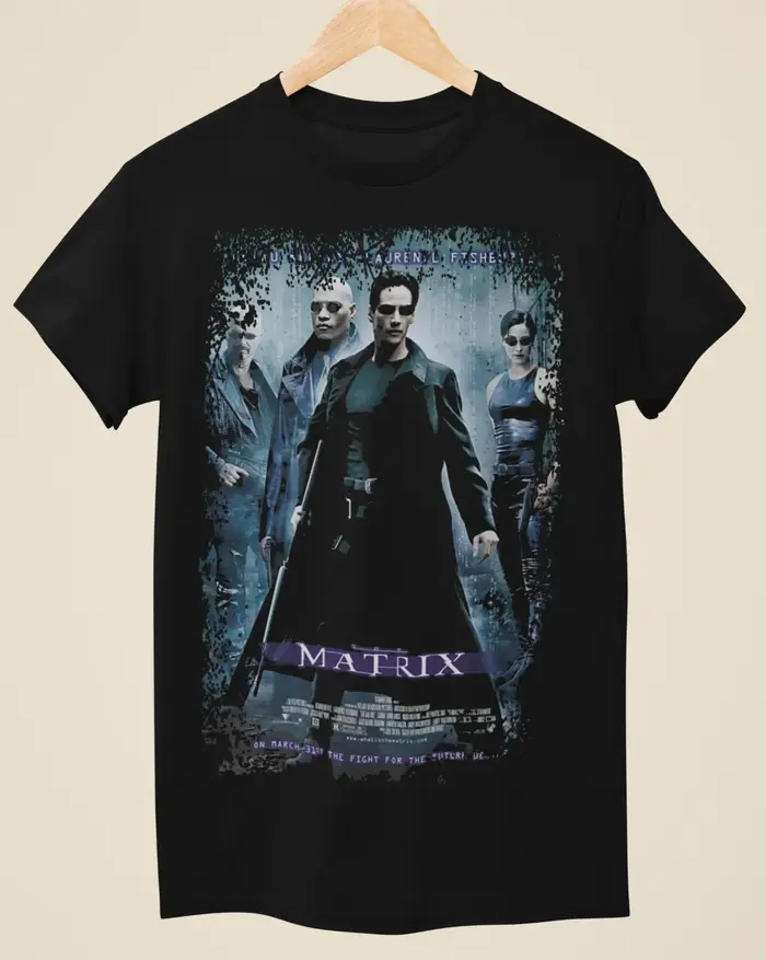 T-shirt noir unisexe inspiré de The Matrix, affiche de film