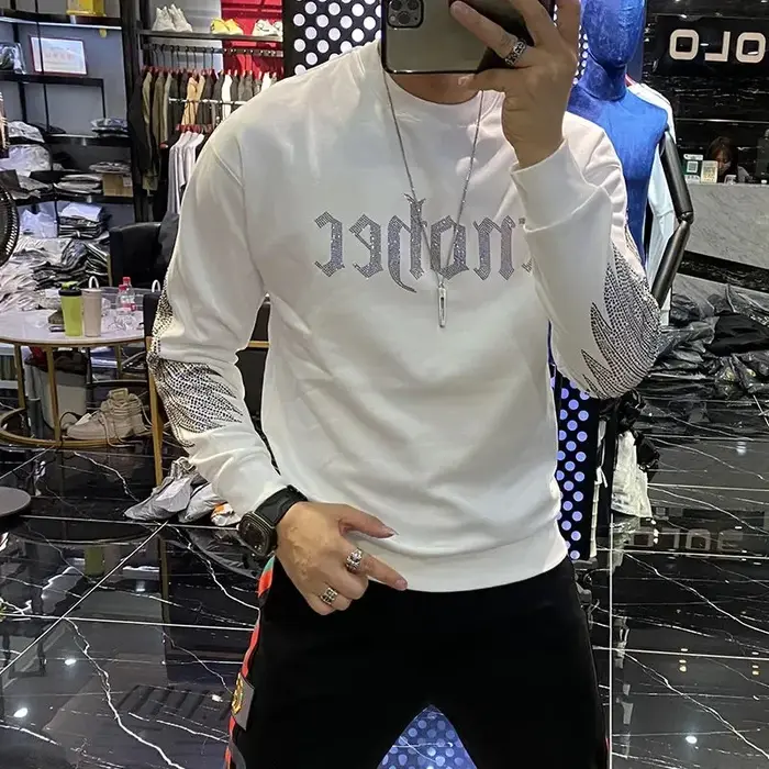Strass Style hiver tendance hommes à capuche de haute qualité pur coton à capuche décontracté mode pull vente chaude hauts