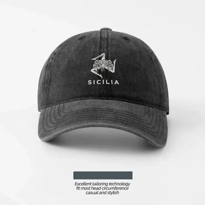Casquette de baseball en coton lavé avec logo SICILIA, coupe classique, ajustable, avec design venti
