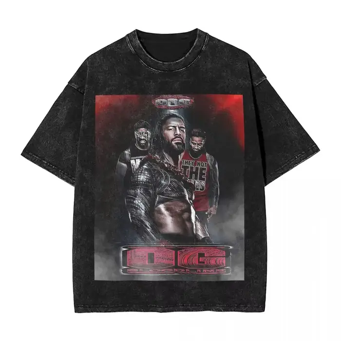 Wrestler Roman Reigns Wrestling Hip Hop Short Sleeve T-Shirts Washed Tops Tees Streetwear T Shirt Ha